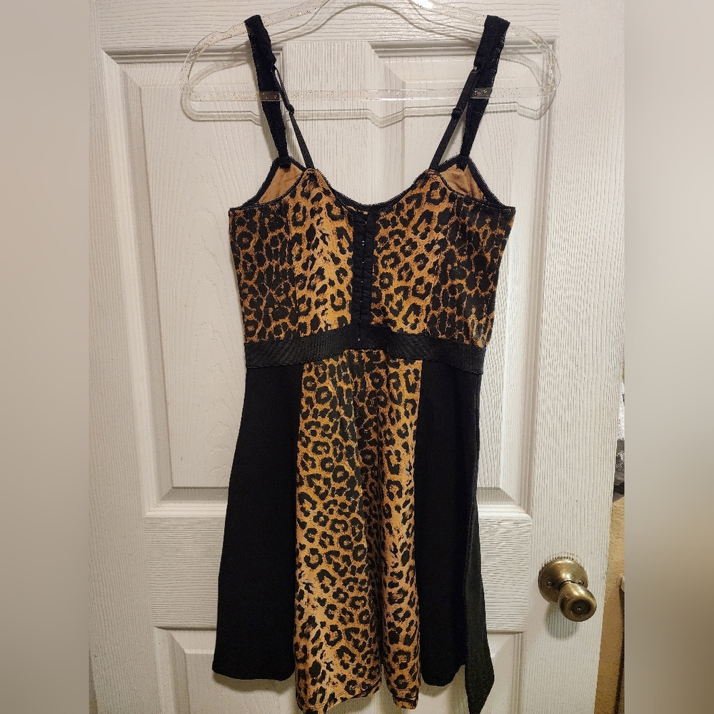 Tripp NYC Black & Leopard-Style Spaghetti Strap Dress